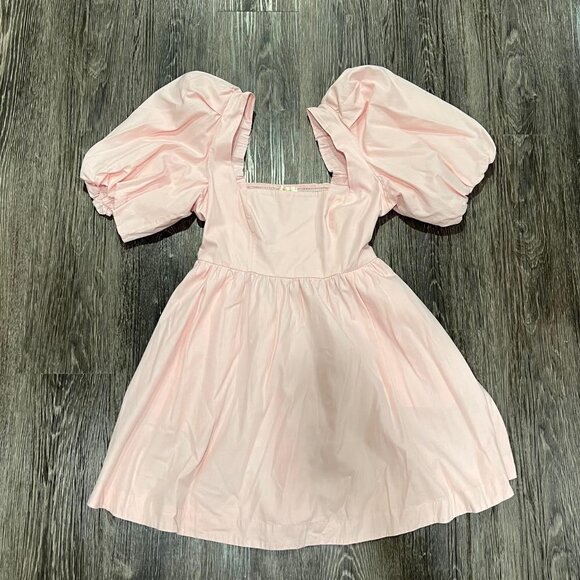 Anthropologie Maeve Puff-Sleeve Pink Cotton Mini Dress - Picture 4 of 6